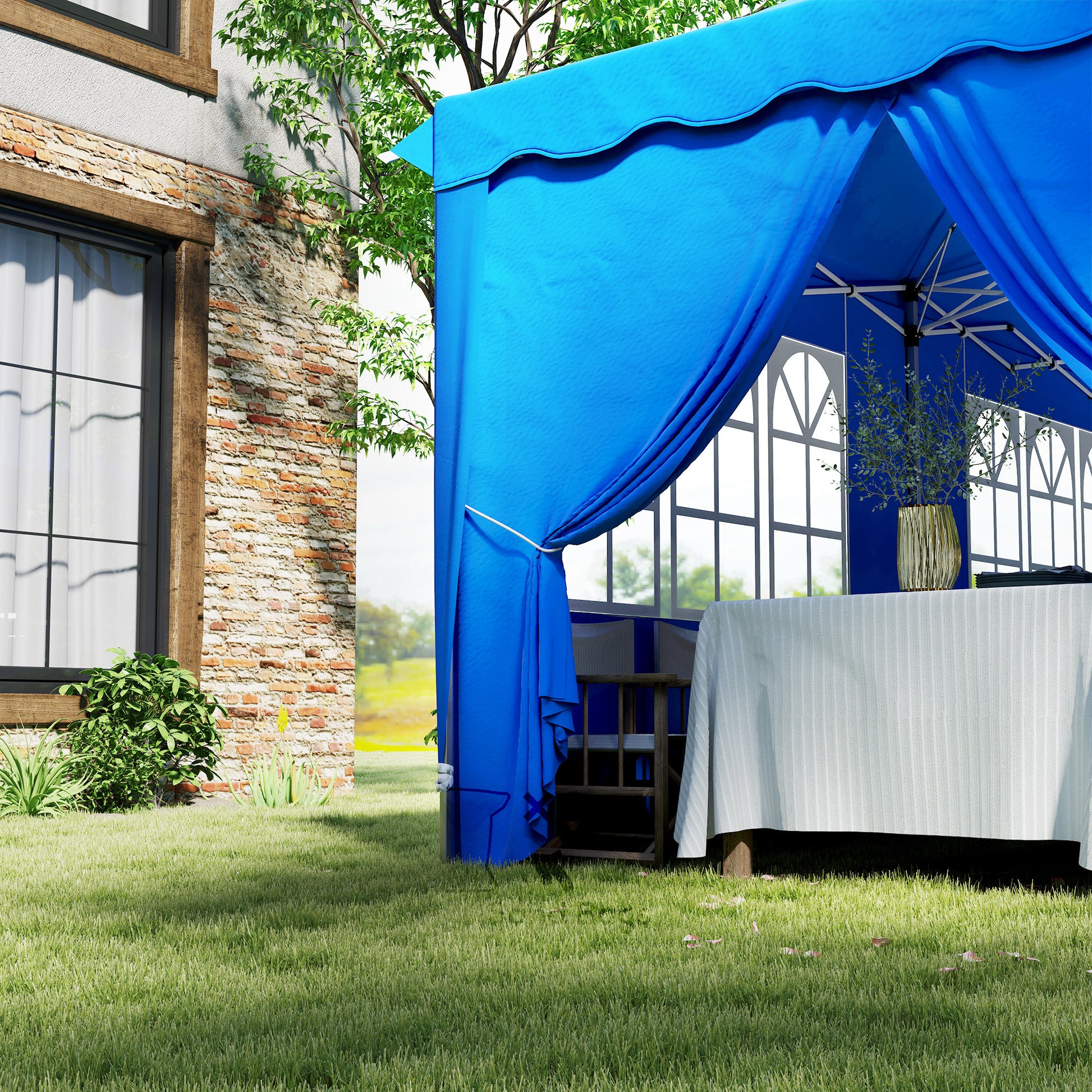 Outsunny Carpa Plegable Pop-up 6x3 M Anti-uv Con 6 Paredes Laterales Azul_3