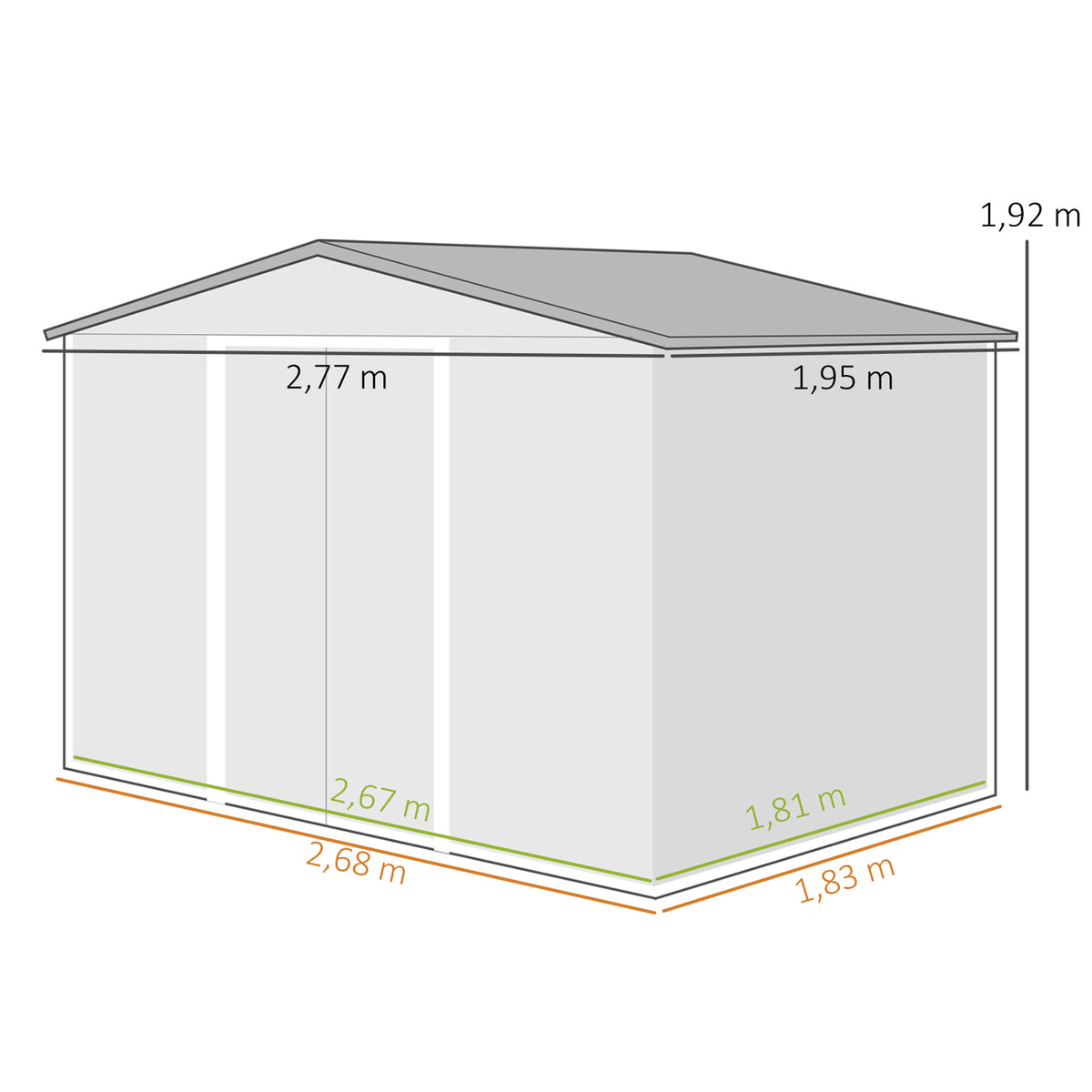 Outsunny Caseta De Jardín Exterior 4,9 M² 277x195x192 Cm Puerta Corredera Gris_2