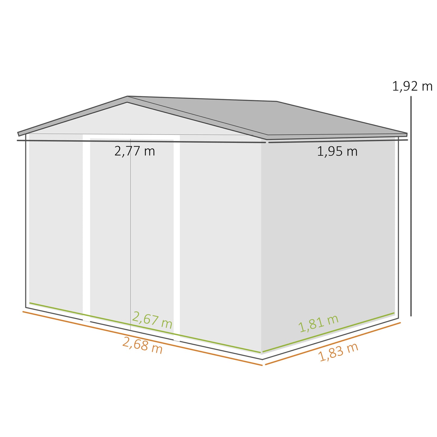 Outsunny Caseta De Jardín Exterior 4,9 M² 277x195x192 Cm Puerta Corredera Gris_2