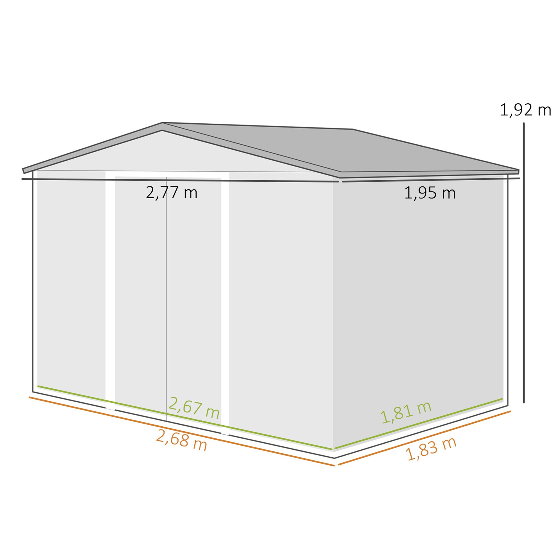 Outsunny Caseta De Jardín Exterior 4,9 M² 277x195x192 Cm Puerta Corredera Gris_2