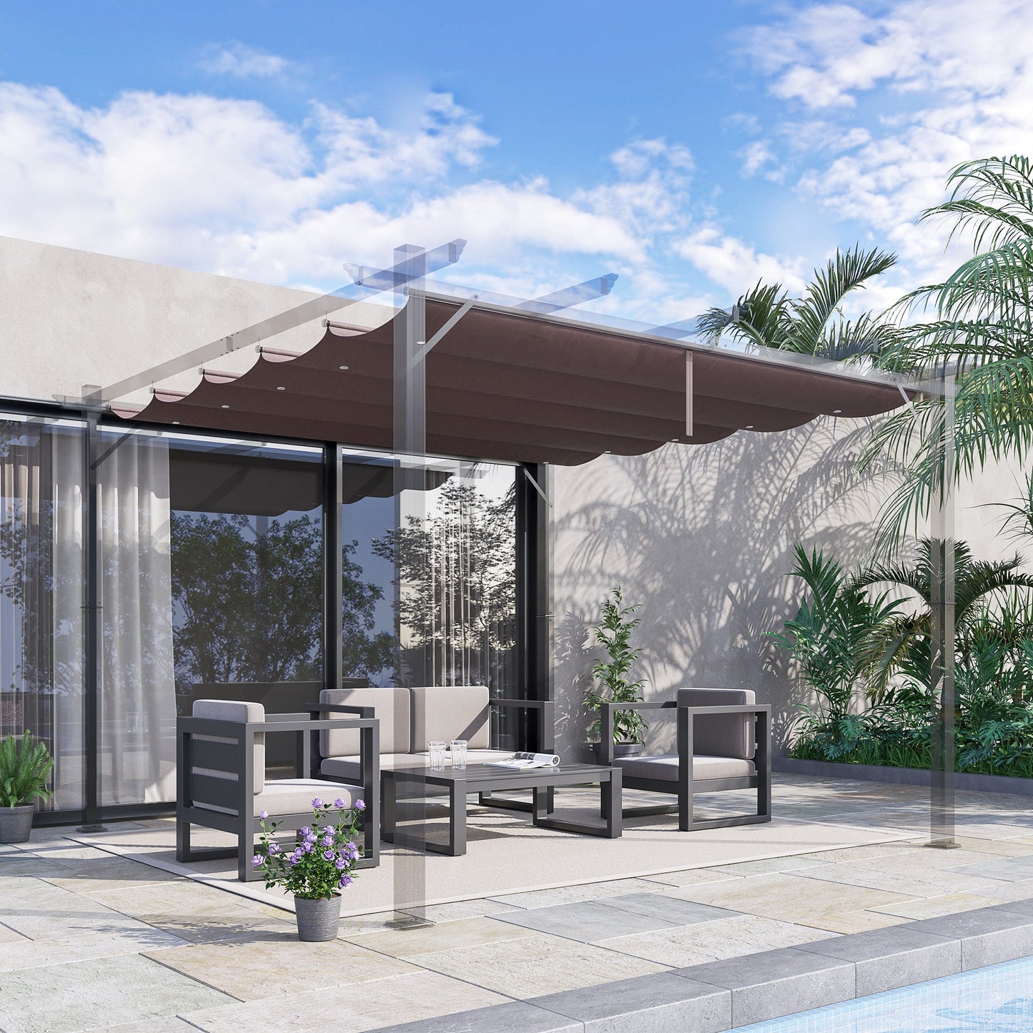 Outsunny Cubierta Para Pérgola Retráctil 2,5x2,55m Para Marco De 3x3 M Café_1
