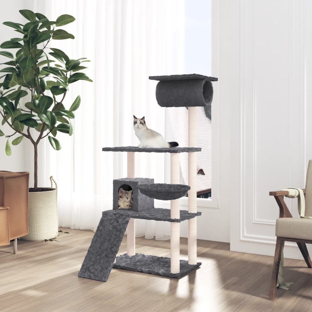 Vidaxl Rascador Para Gatos Con Postes De Sisal Gris Oscuro 131 Cm_1