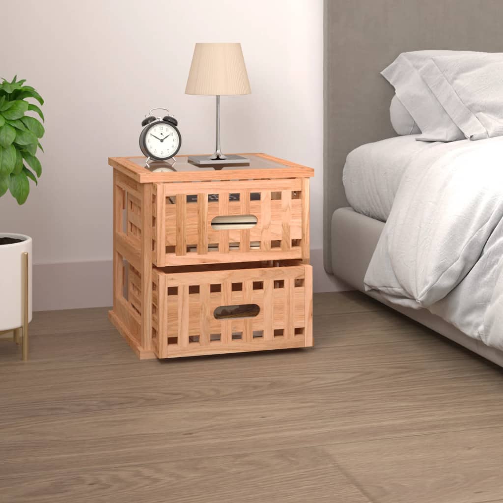 Mesita De Noche Madera Maciza De Nogal 34x34x34 Cm_1