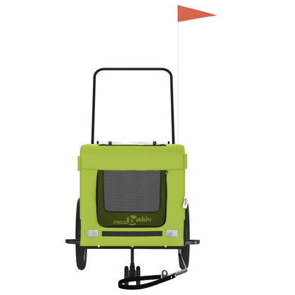 Vidaxl Remolque De Bicicleta Mascotas Hierro Tela Oxford Verde Negro_4