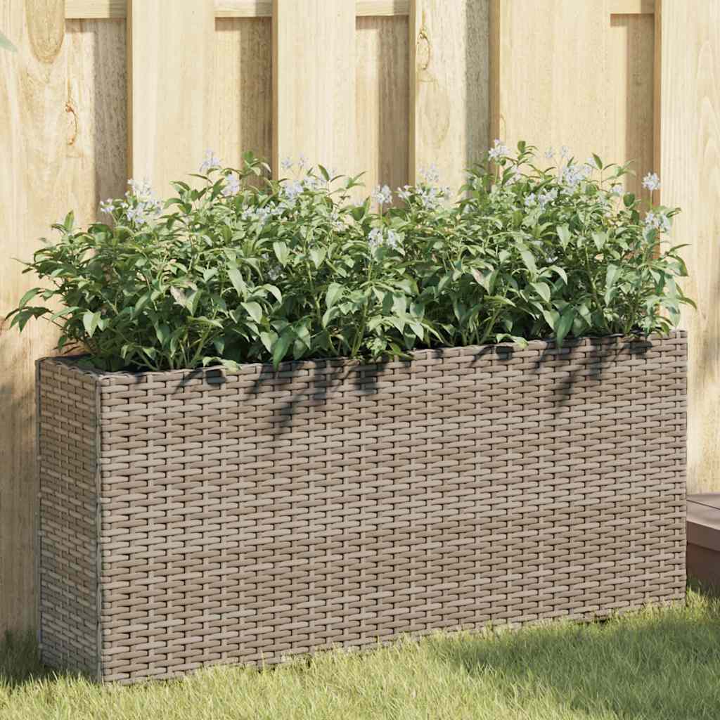Jardineras Con 2 Maceteros 2 Uds Ratán Pe Gris 90x20x40 Cm_1