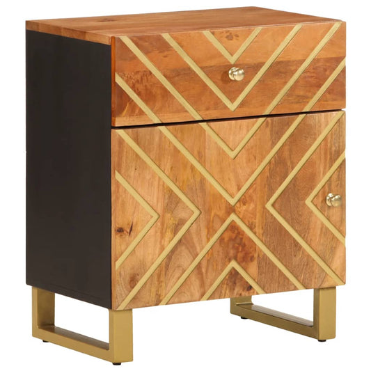 Mesita De Noche Madera Maciza Mango Marrón Y Negro 50x33x60 C_0