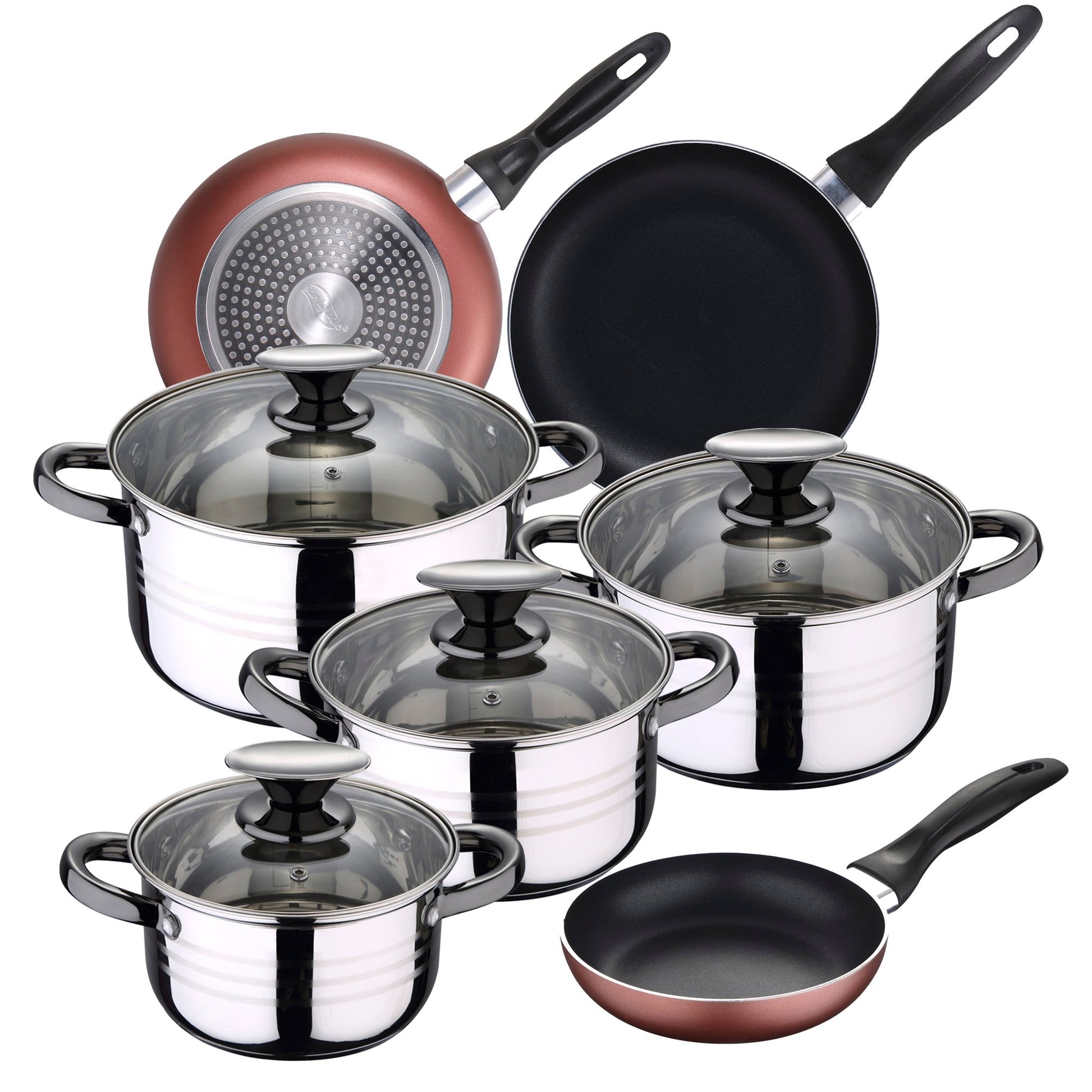 Bateria De Cocina 8 Piezas San Ignacio Dina De Acero Inoxidable Con Juego De Sartenes (16/20/24 Cm) San Ignacio Paradise De Aluminio Prensado