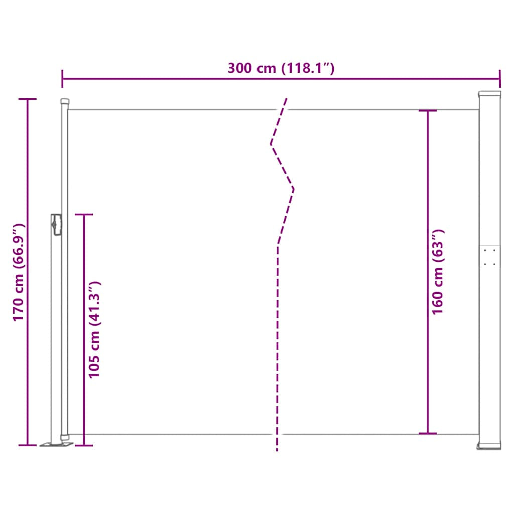 Vidaxl Toldo Lateral Retráctil De Jardín Negro 170x300 Cm_2