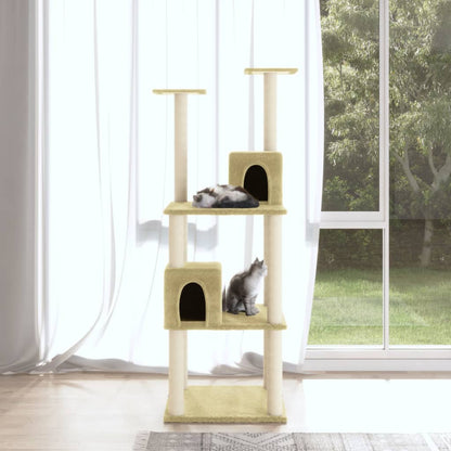 Rascador Para Gatos Con Postes De Sisal Color Crema 141 Cm_1