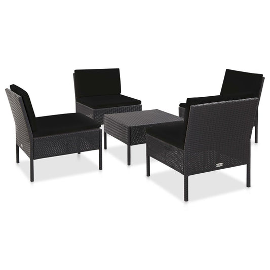 Vidaxl Set De Sofás De Jardín 5 Piezas Y Cojines Ratán Sintético Negro_0