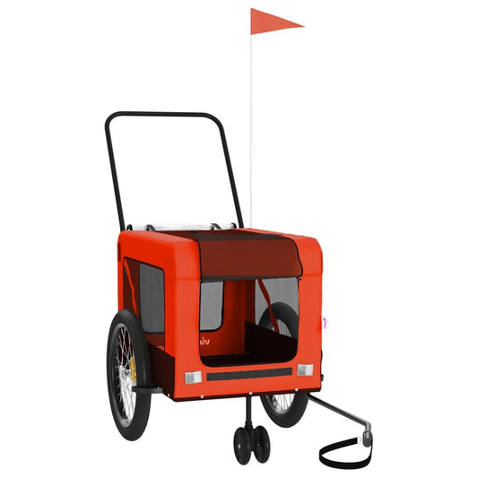Vidaxl Remolque De Bicicleta Mascotas Hierro Tela Oxford Naranja Negro_0