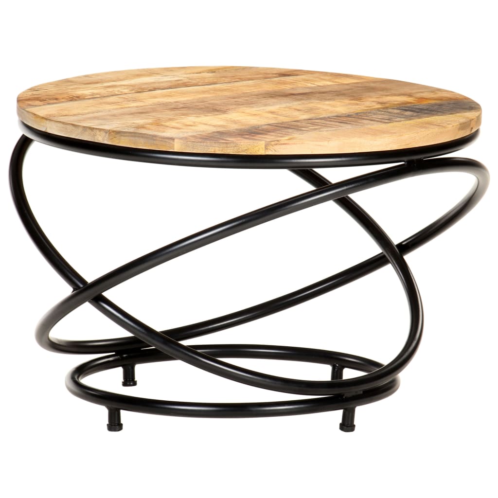 Mesa De Centro Madera Maciza De Mango Rugosa Negra 60x60x40 Cm_4