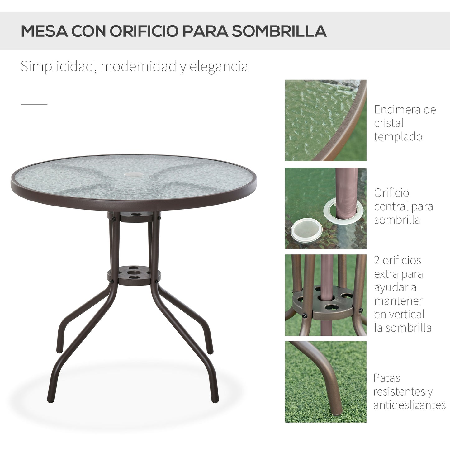 Outsunny Conjunto Muebles Jardin 4 Sillas Mesa De Comedor Redonda Sombrilla_5