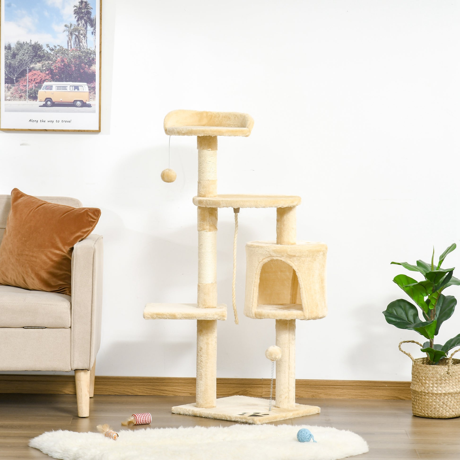 Pawhut Árbol Para Gatos Rascador Grande Con Plataformas Casetas Bolas De Juego_1