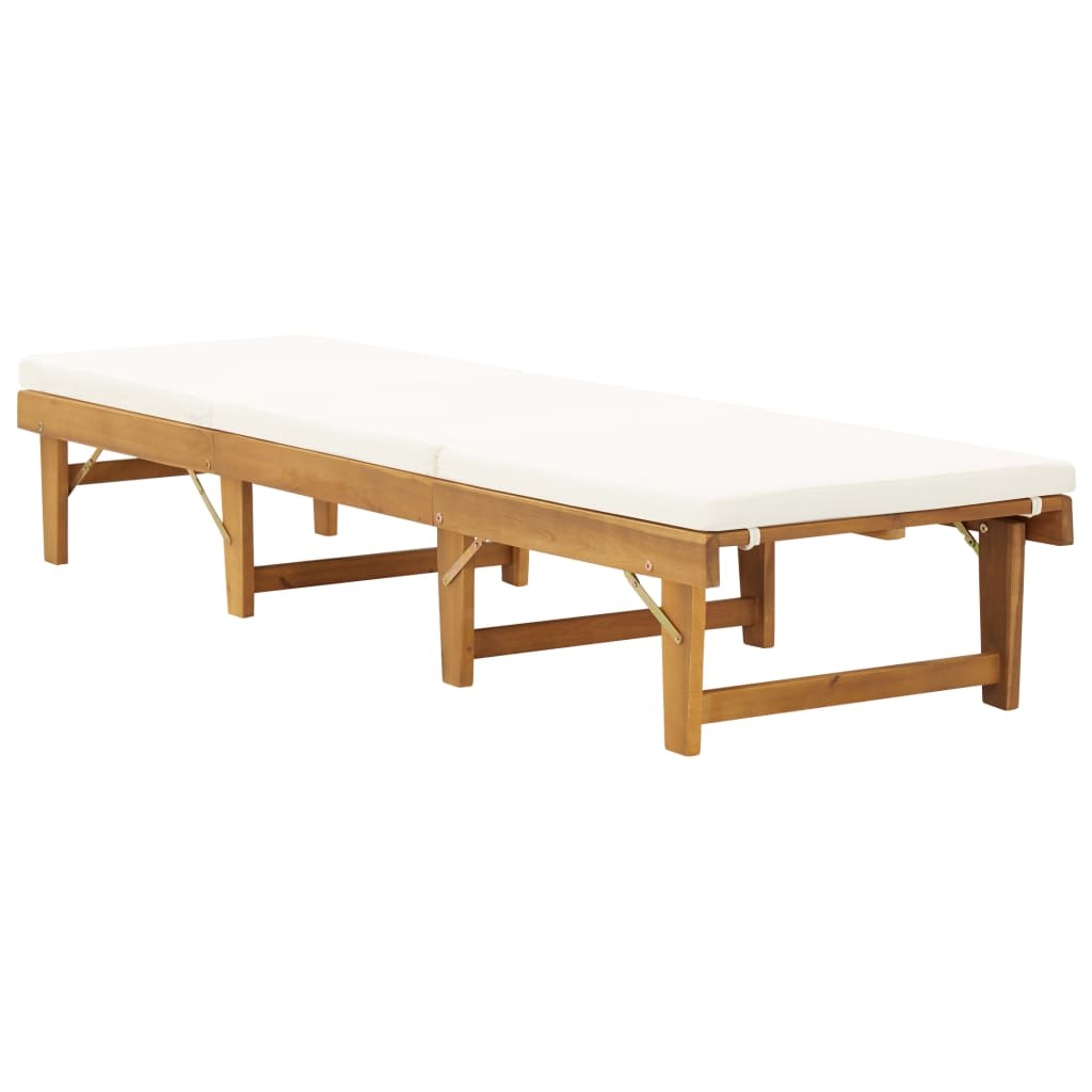 Tumbona Plegable Con Cojín Madera Maciza De Acacia Blancocrema_1