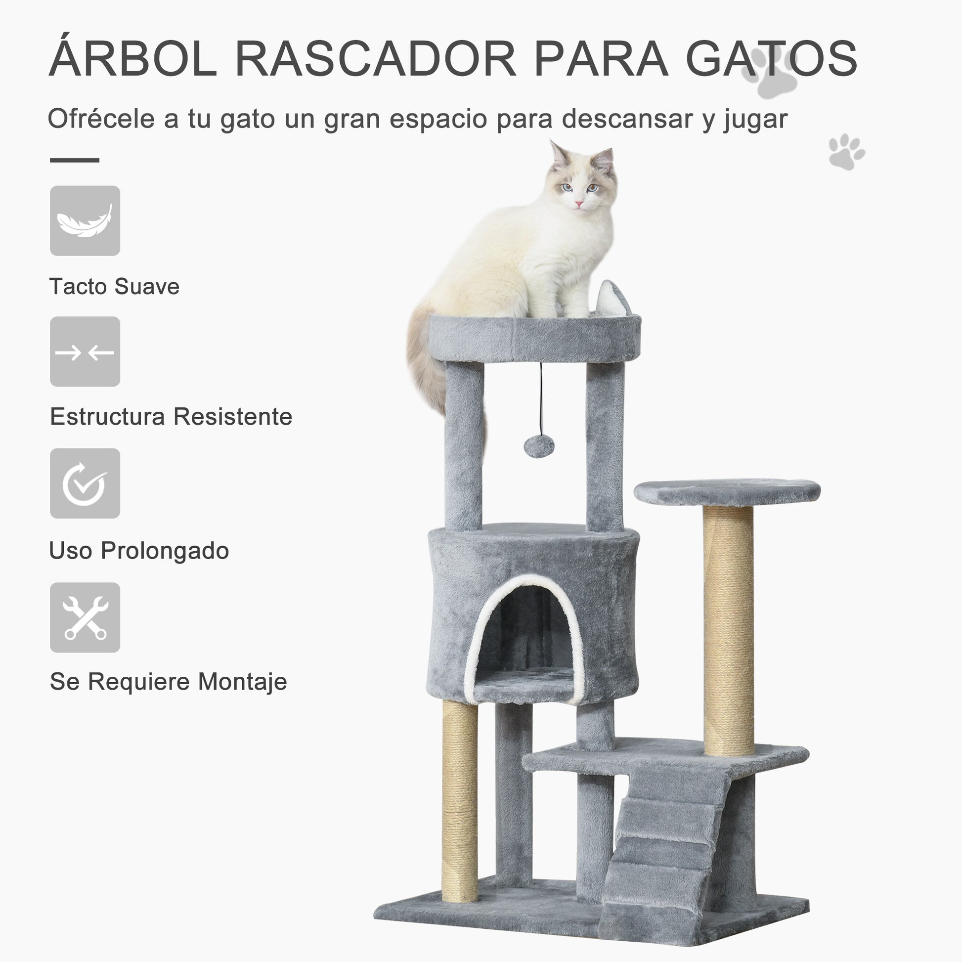 Pawhut Árbol Rascador Para Gatos Mediano De 5 Niveles Gris_3
