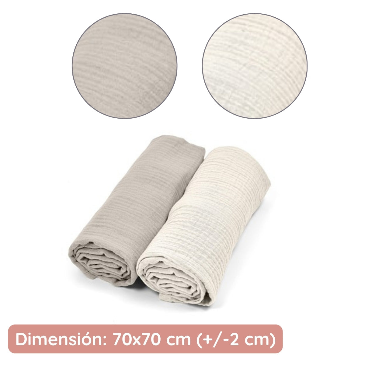 Pack 2 Muselinas De Algodón 70x70 Para Bebé Beige_3