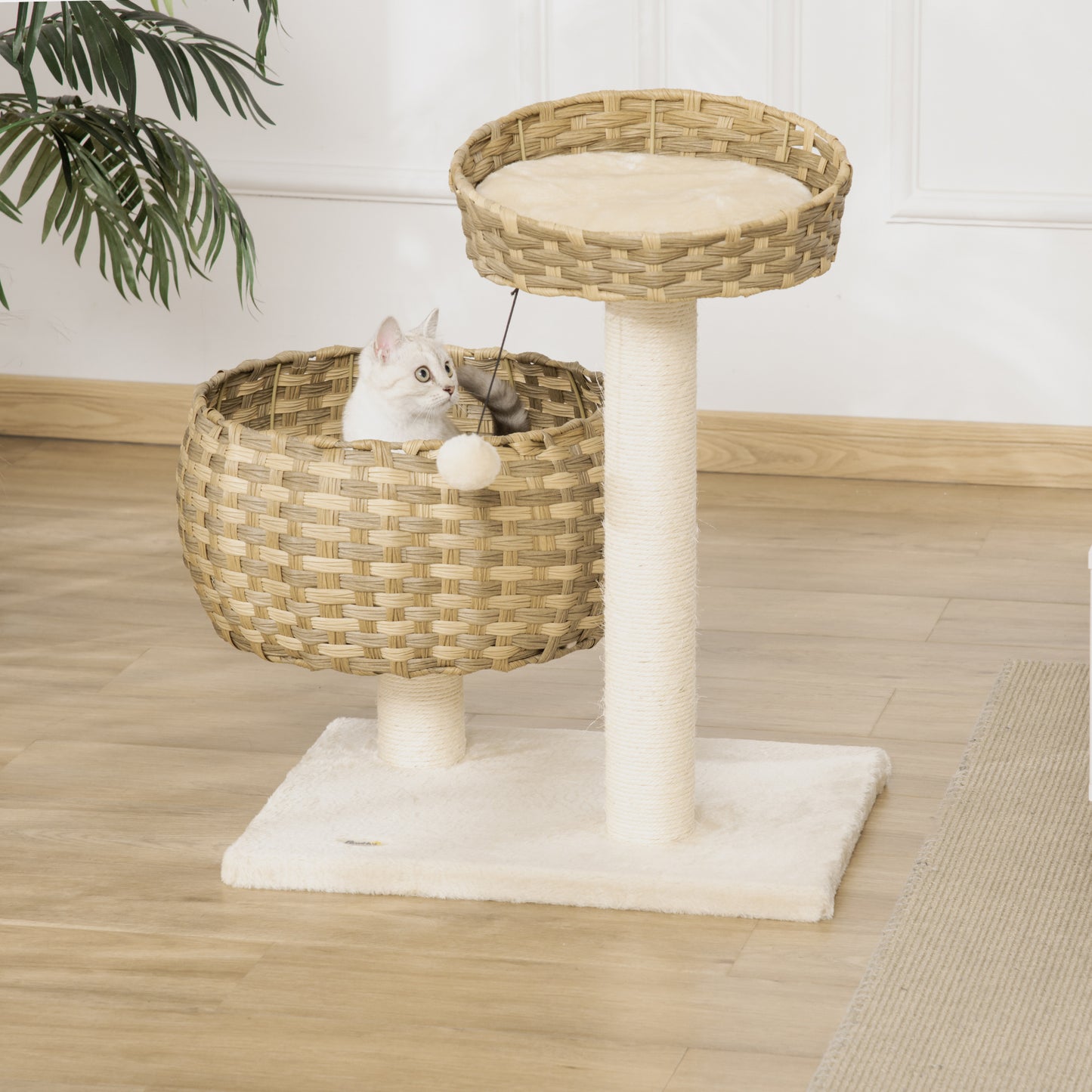 Pawhut Árbol Gatos Con Cama Cesta De Mimbre Postes Rascadores Sisal 54x40x70 Cm_1