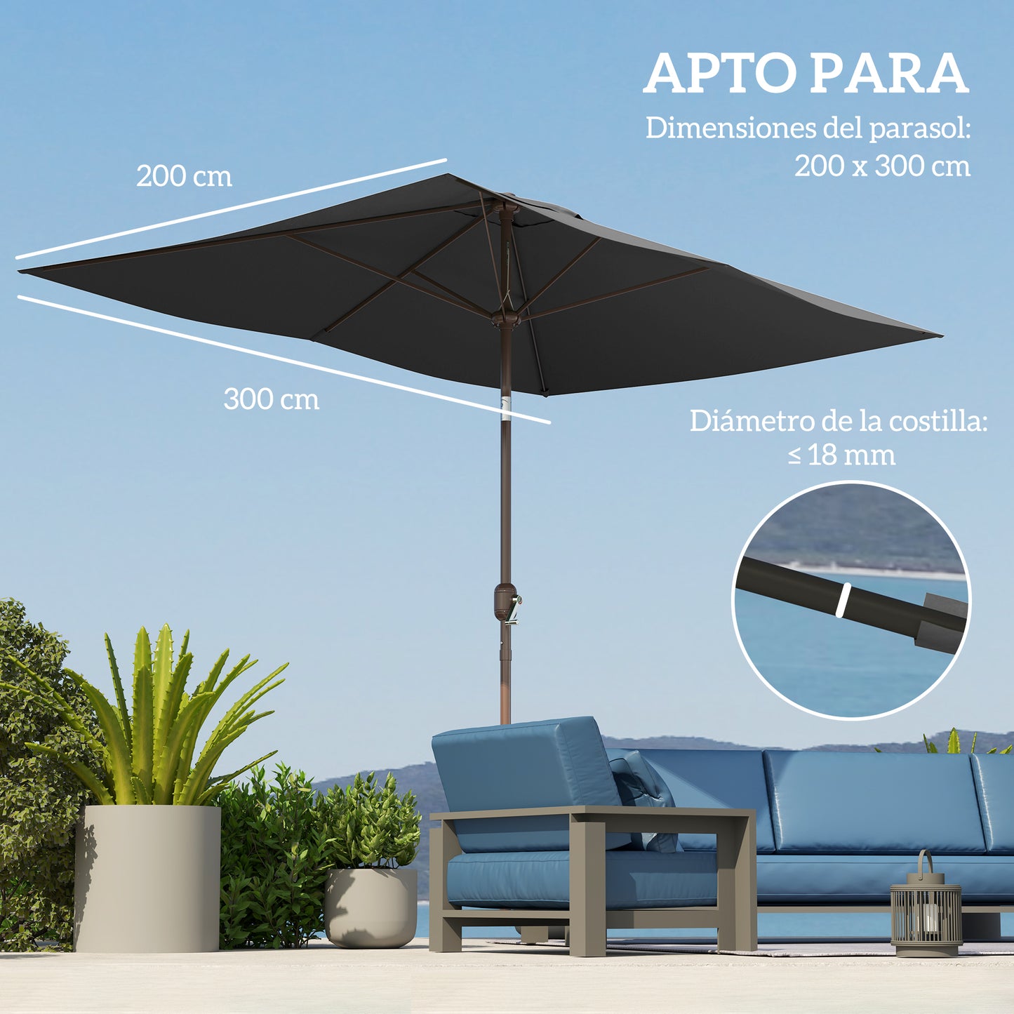 Outsunny Toldo De Recambio De Sombrilla De 3x2 M Con Ventilación Superior Gris_4
