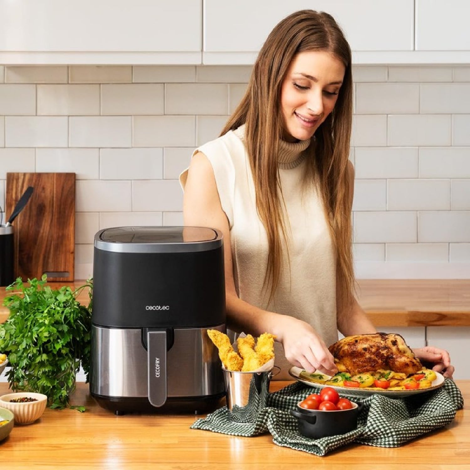 Freidora De Aire Sin Aceite De 4 L Cecofry Fantastik Inox 4000 Air Fryer 1400 W, Compacta, Panel De Control Táctil, 9 Menús, Tecnología Perfectcook,_3