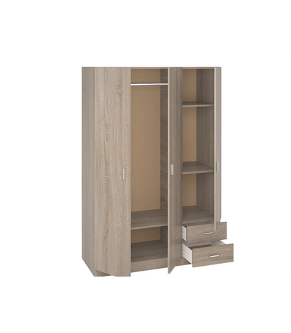 Armario 3 Puertas Abatibles 2 Cajones Acabado Roble, 180 Cm(alto)120 Cm(ancho)52 Cm(fondo)_1
