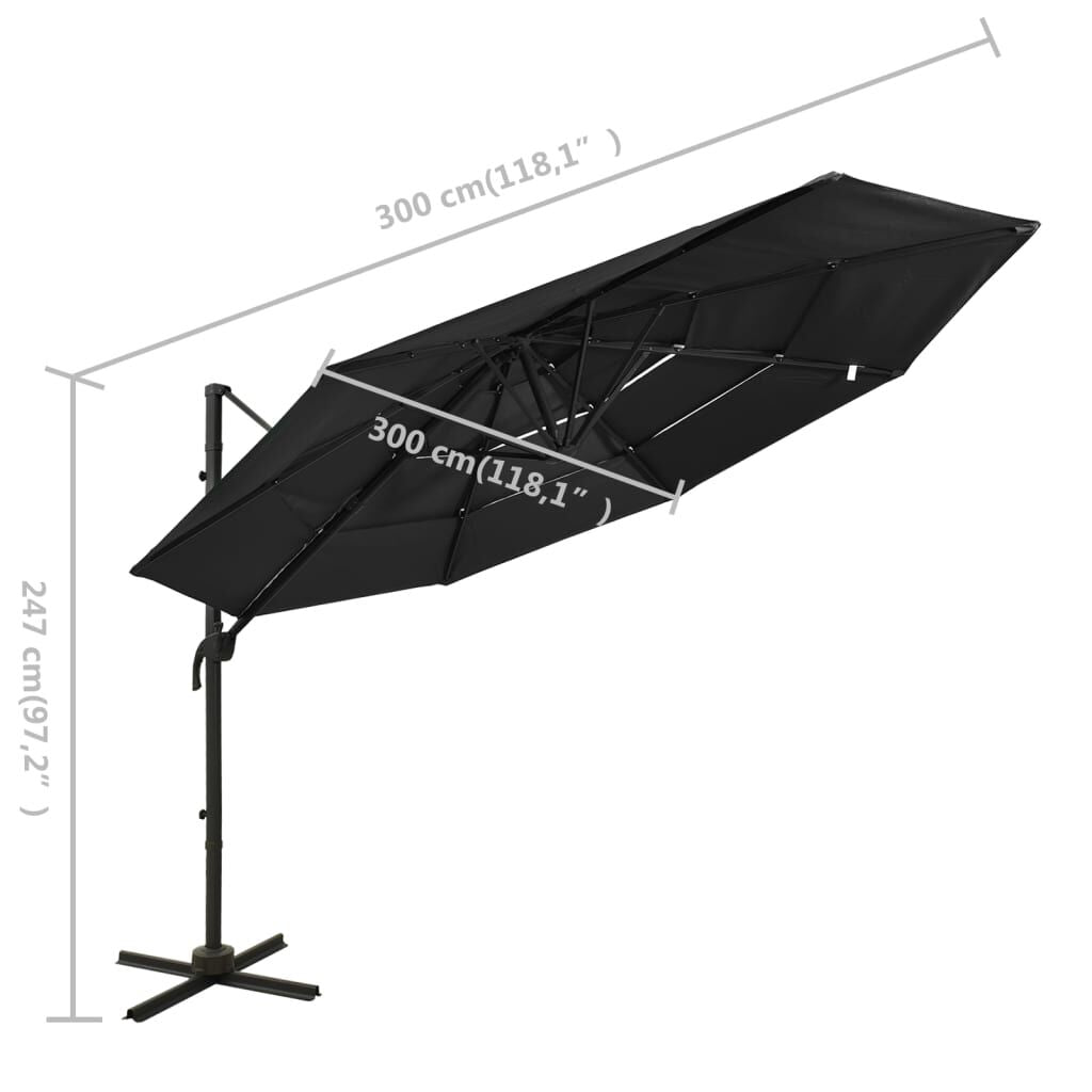 Vidaxl Sombrilla Jardín De 4 Niveles Con Palo De Aluminio Negro 3x3 Cm_2