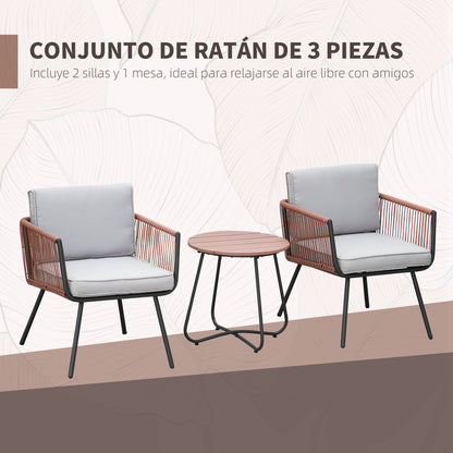 Outsunny Conjunto De Muebles De Jardín De Ratán Con 1 Mesa De Centro 2 Sillones_5