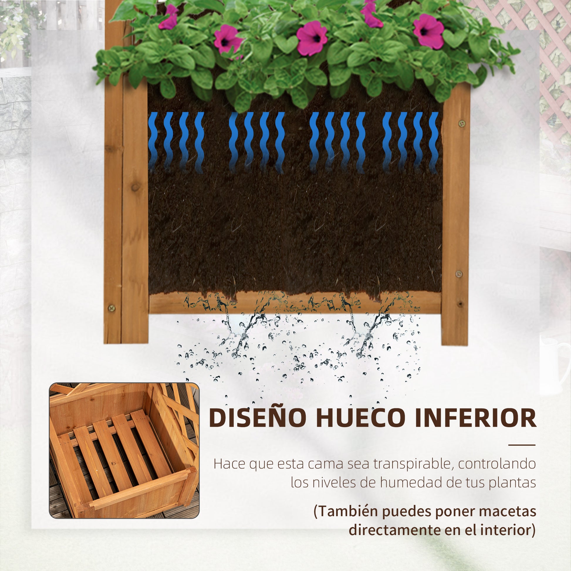 Outsunny Jardinera Con Enrejado De Madera Para Trepadoras Cultivos 40x40x145 Cm_4