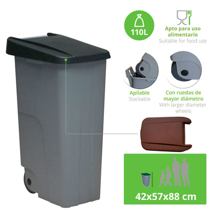 Contenedor Reciclo 110 Litros Cerrado + 3x Bolsas De Basura De 10 Unidades_1