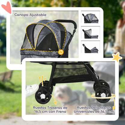 Pawhut Carrito Para Perros Plegable Con Cesta Capota Ajustable Y Ruedas Gris_5