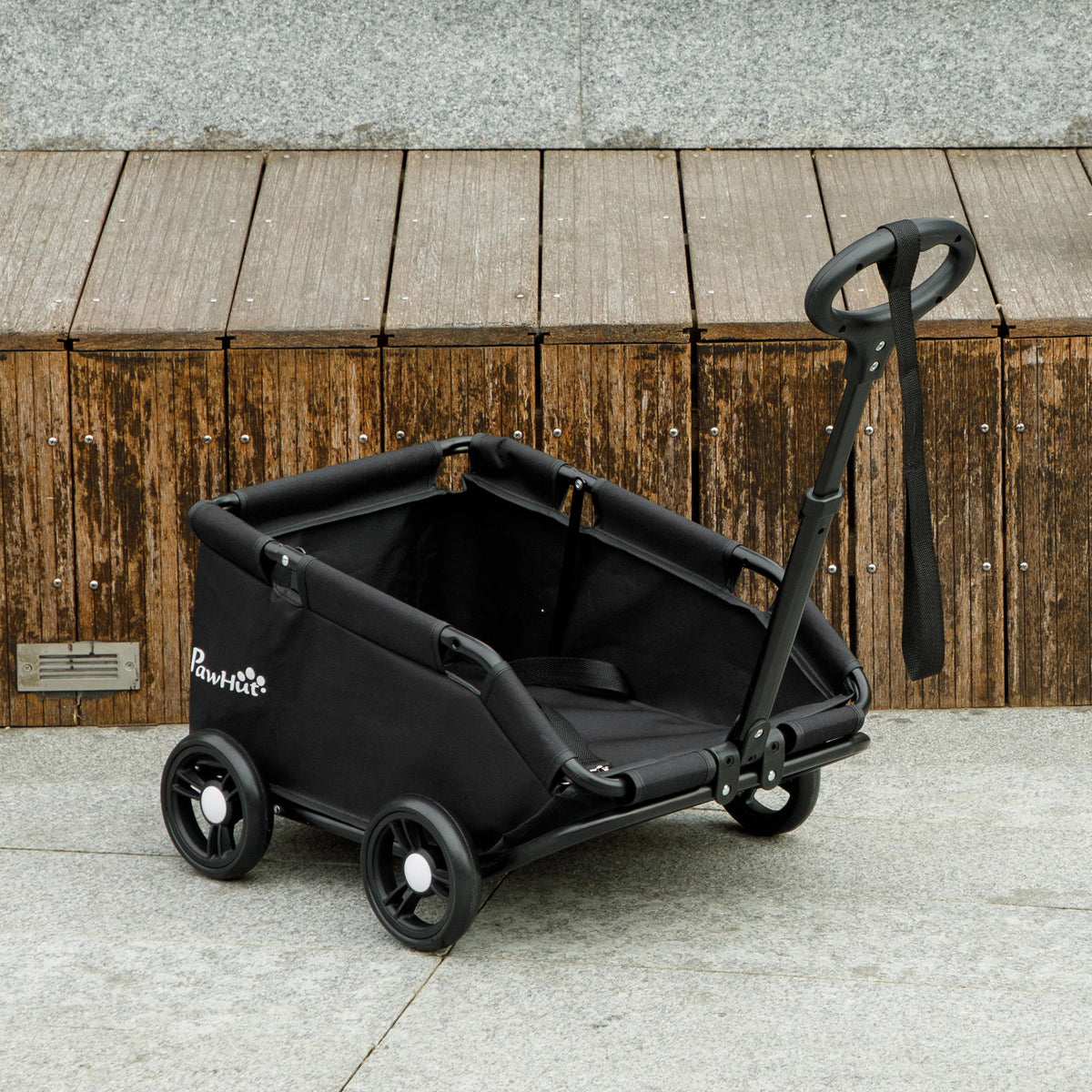 Pawhut Carrito Para Perros Plegable Con Mango Ajustable Diseño Abierto Negro_1