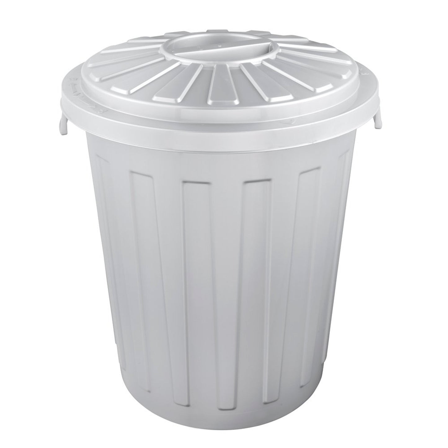 Set De 3 Cubos De Basura/papelera Polivalente Mats Con Tapa Cerrable De Plastico Resistente 7/23/50 Litros En Color Plateado