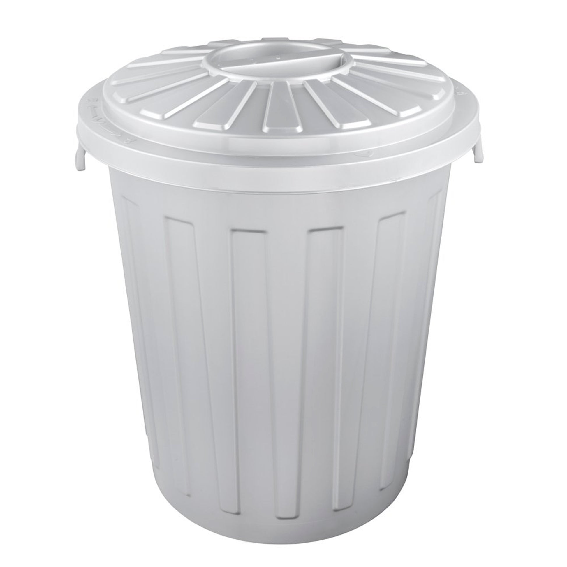 Set De 3 Cubos De Basura/papelera Polivalente Mats Con Tapa Cerrable De Plastico Resistente 7/23/50 Litros En Color Plateado