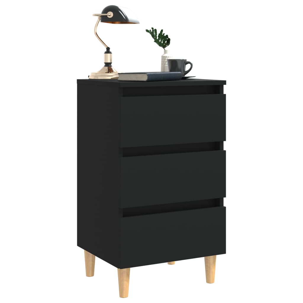 Mesita De Noche Con Patas De Madera Maciza Negro 40x35x69 Cm_1