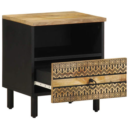 Mesita De Noche Madera Maciza De Mango Rugosa Negro 40x33x46 Cm_0