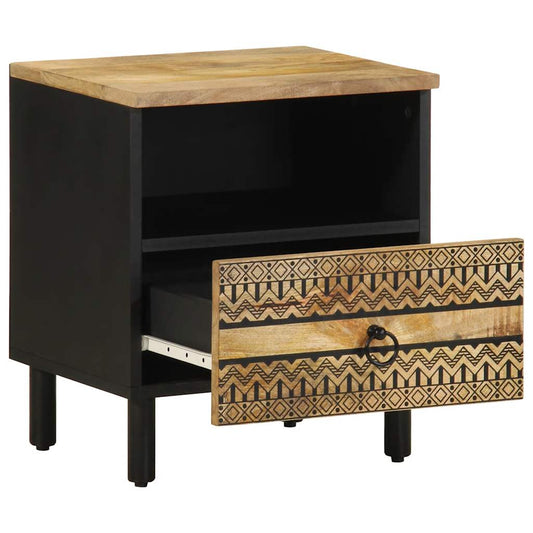 Mesita De Noche Madera Maciza De Mango Rugosa Negro 40x33x46 Cm_0