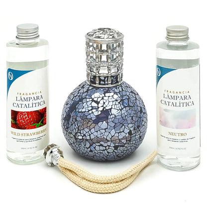 Pack Lámpara Catalítica Mosaico Azul Océano + Fragancia Wild Strawberry 200ml + Limpiador Neutro 200ml + Mecha Repuesto_0