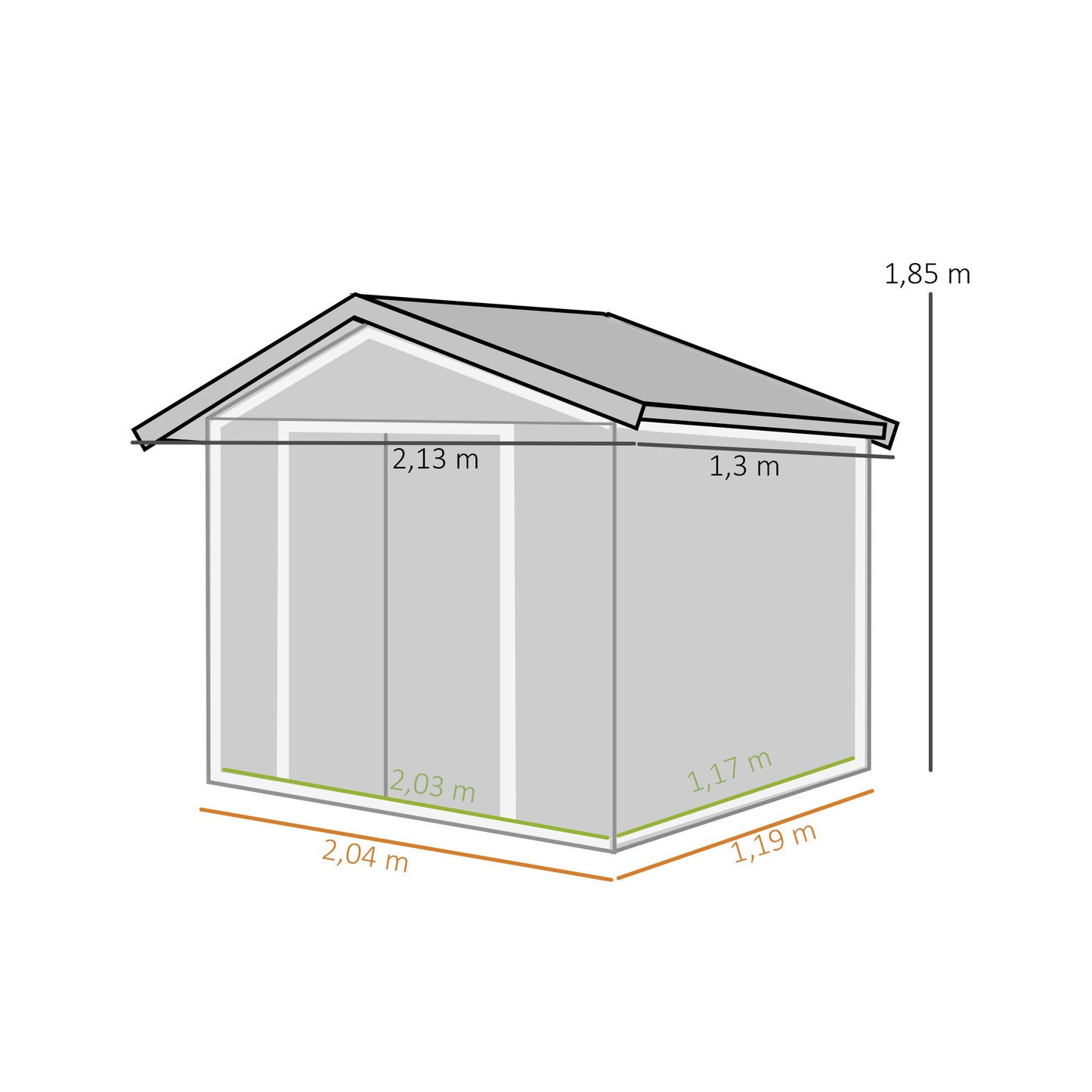 Outsunny Caseta De Jardín 213x130x185 Cm Con 2 Puertas Correderas Y 4 Ventanas_2