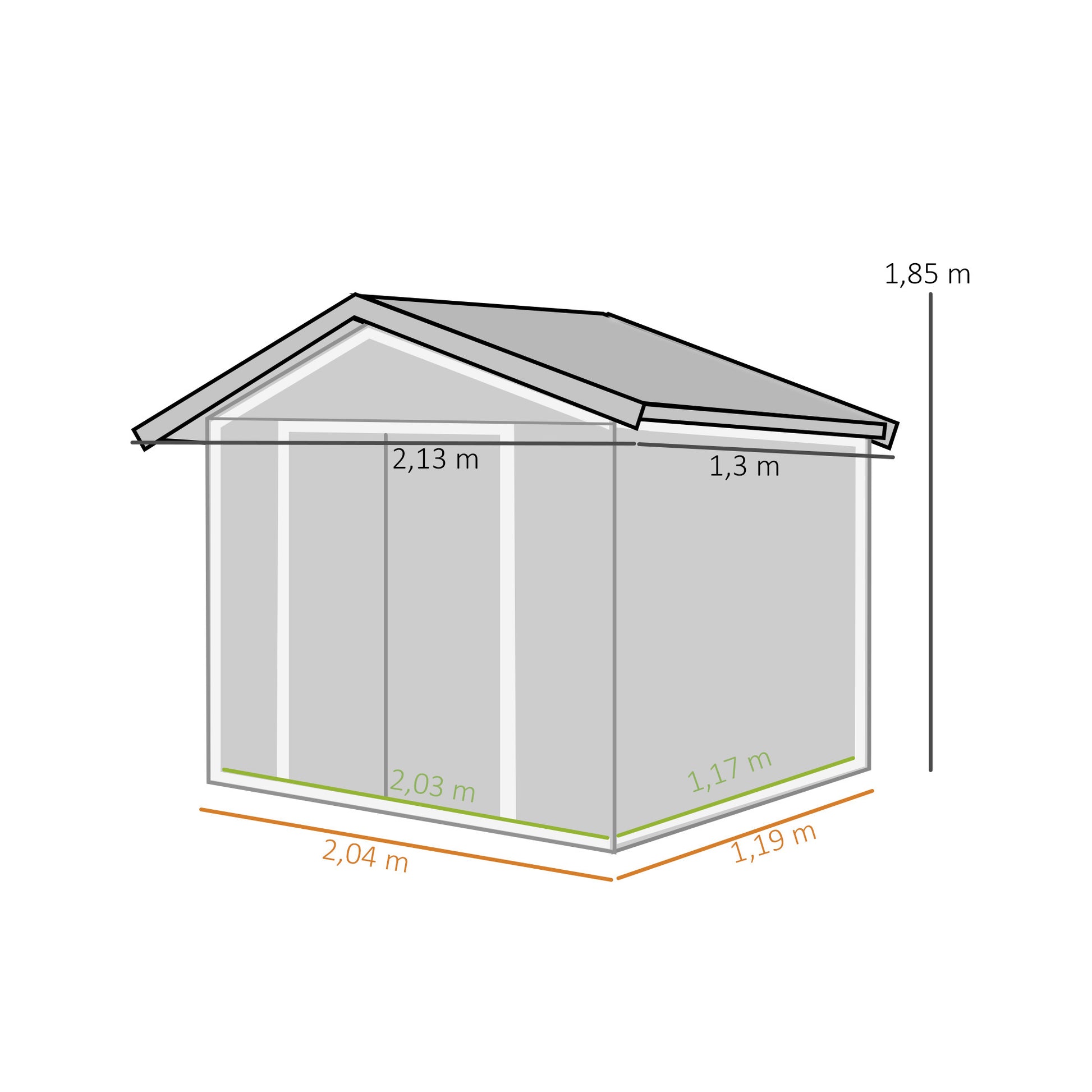 Outsunny Caseta De Jardín 213x130x185 Cm Con 2 Puertas Correderas Y 4 Ventanas_2