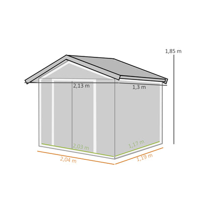 Outsunny Caseta De Jardín 213x130x185 Cm Con 2 Puertas Correderas Y 4 Ventanas_2