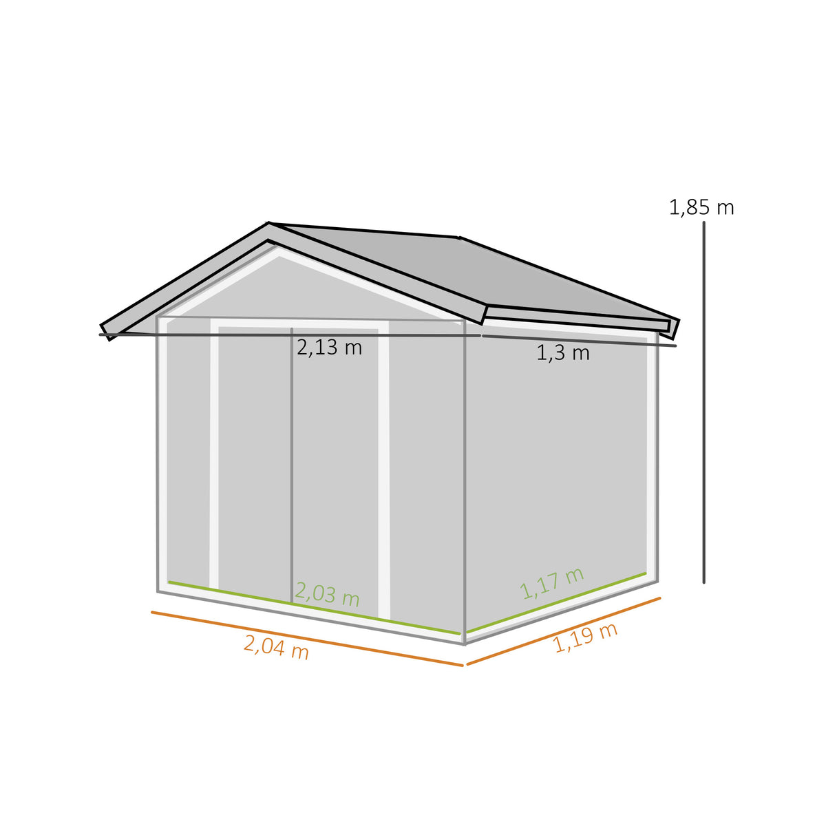 Outsunny Caseta De Jardín 213x130x185 Cm Con 2 Puertas Correderas Y 4 Ventanas_2