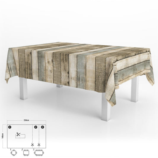 Mantel Hule Rectangular Tablones Madera Impermeable Antimanchas Pvc 140 X 250 Cm.  Recortable Uso Interior Y Exterior_0