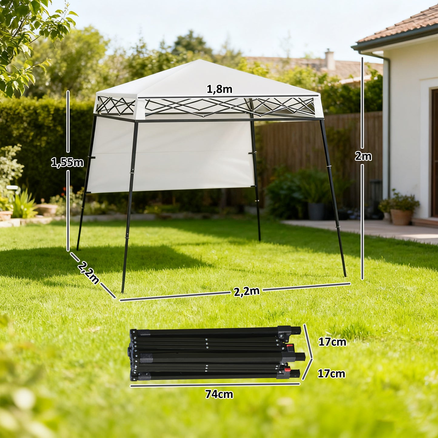 Outsunny Carpa Plegable 220x220x200 Cm Con 1 Pared Lateral Blanco_2