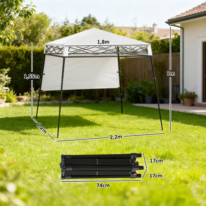 Outsunny Carpa Plegable 220x220x200 Cm Con 1 Pared Lateral Blanco_2
