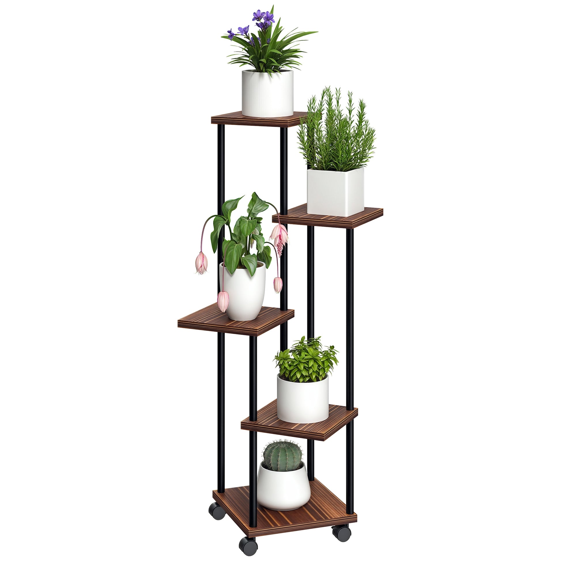 Outsunny Estantería Para Plantas De 5 Niveles De Madera 59x59x110 Cm Carbonizado_0