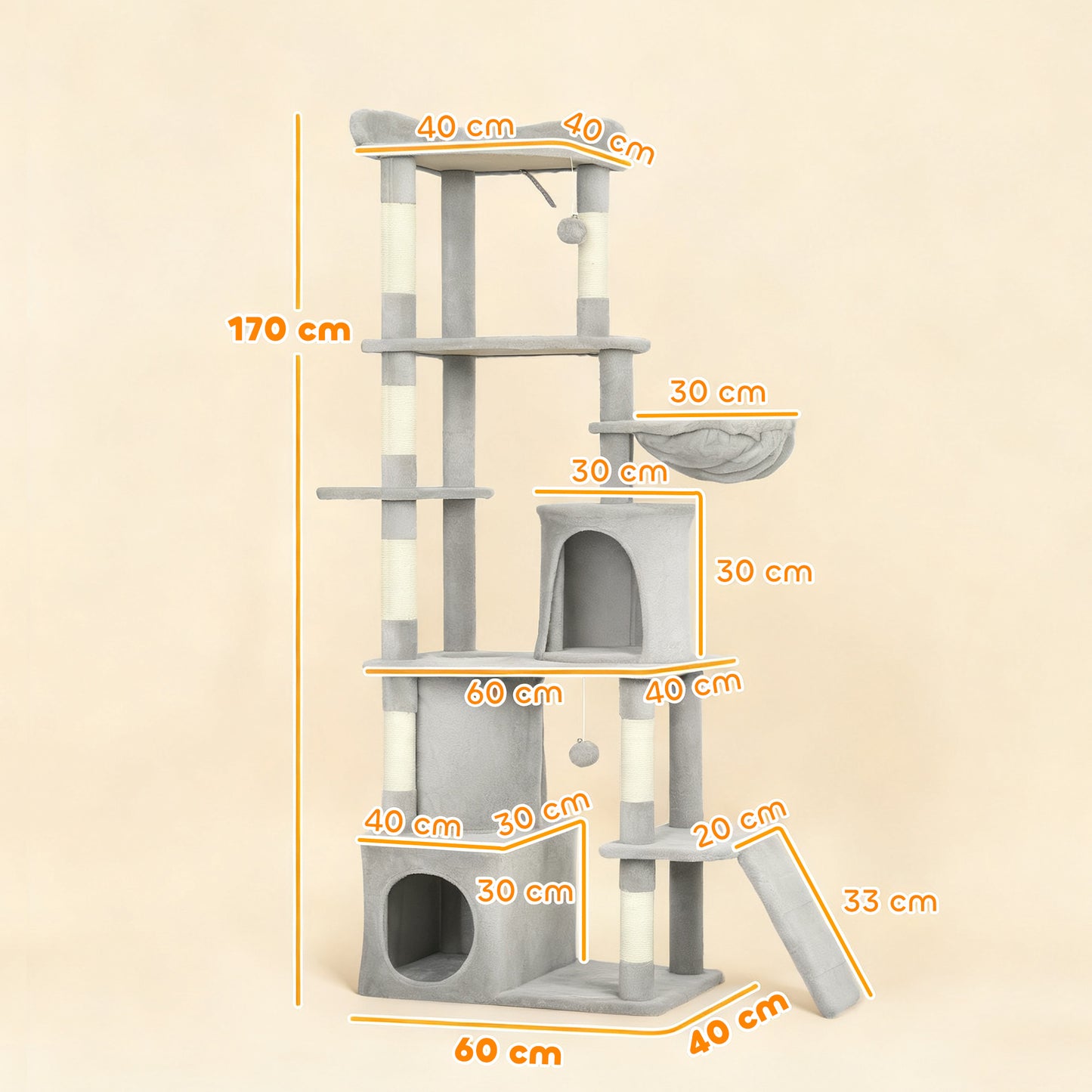 Pawhut Árbol Rascador Para Gatos Grande Altura 170 Cm Gris Claro_2