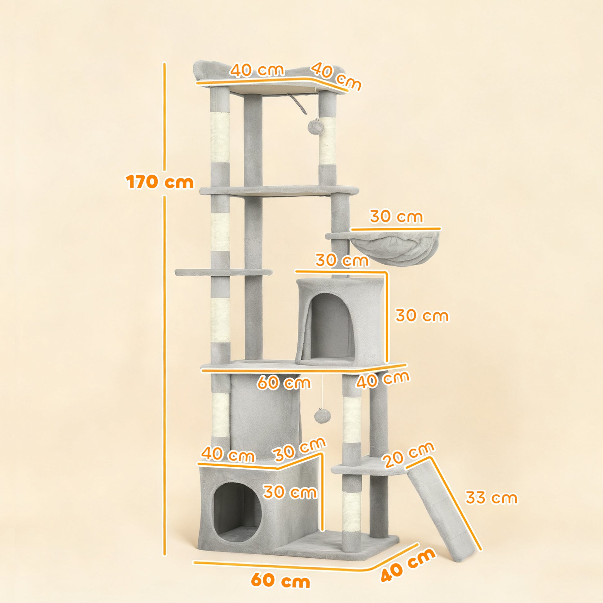 Pawhut Árbol Rascador Para Gatos Grande Altura 170 Cm Gris Claro_2