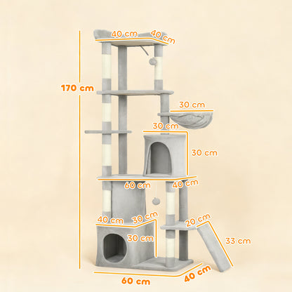 Pawhut Árbol Rascador Para Gatos Grande Altura 170 Cm Gris Claro_2