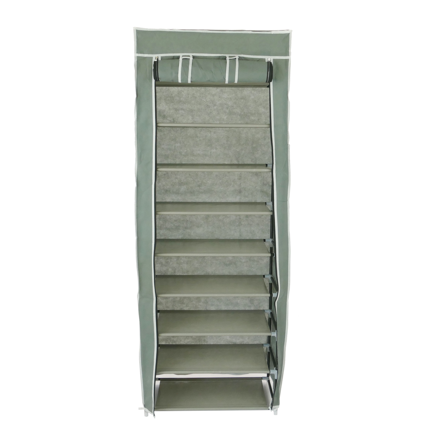 Armario Ropero Y Zapatero De Tela Desmontable 60 X 30 X 160 Cm Gris Con Puerta Enrollable_1