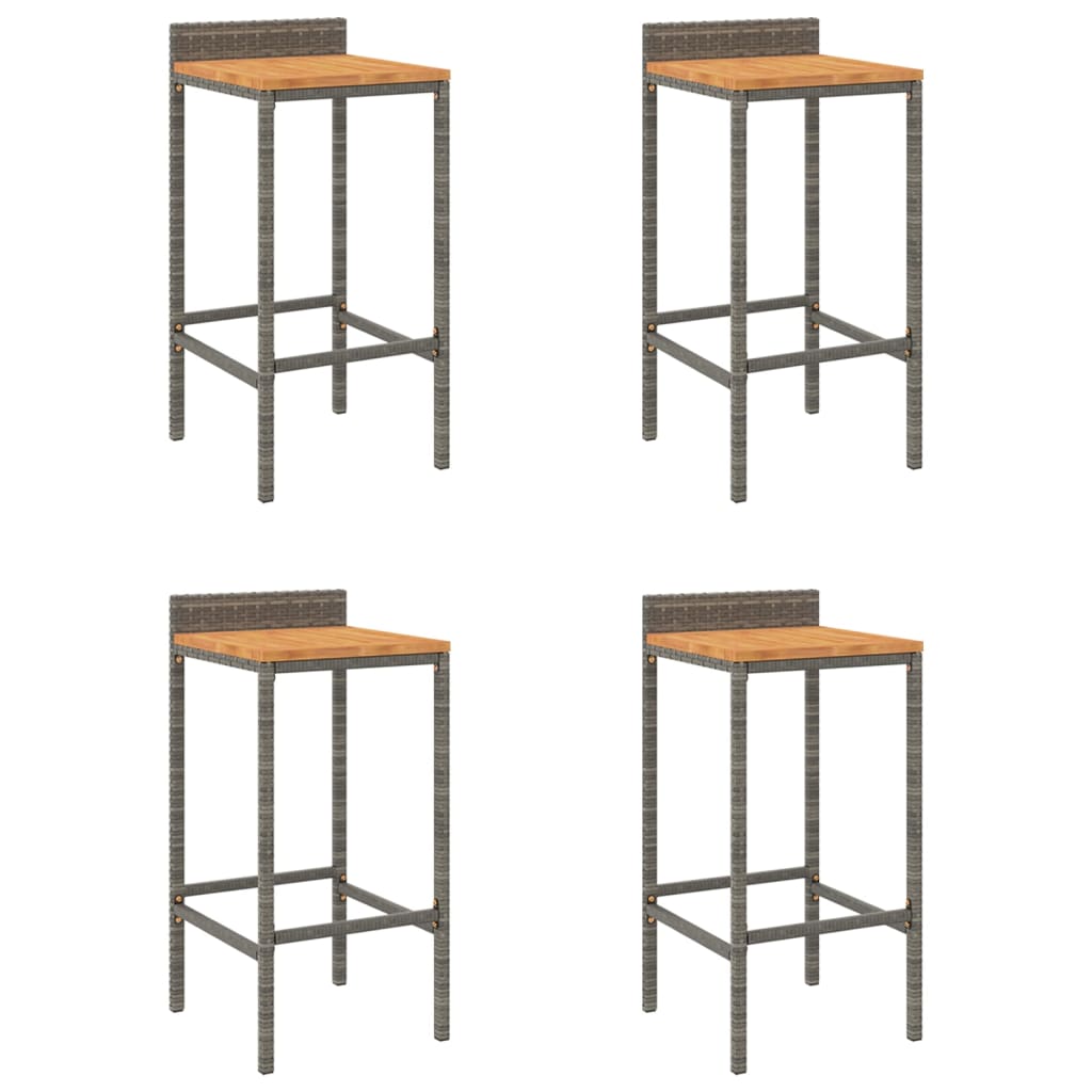 Taburetes Altos 4 Uds Madera De Acacia Y Ratán Sintético Gris_0